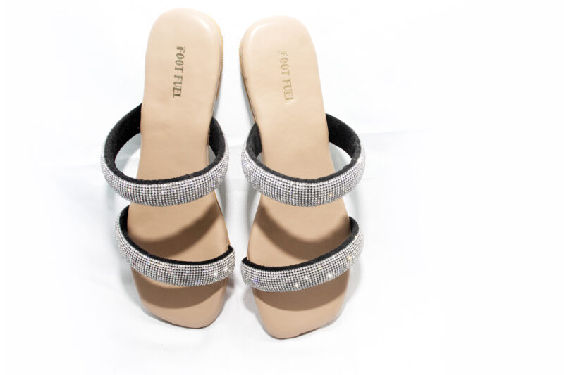Black Suede/ Rexine Blooming Stone Studded Strappy Flats