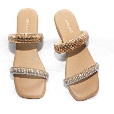 Cream Zeve Rhinestone Embellished Strappy Flats