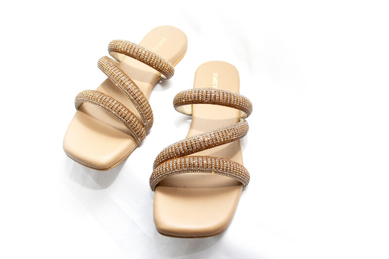 Cream Suede / Rexine Evelyn Stone Embellished Strappy Flats