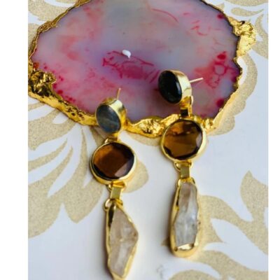 Black-Brown Studded Earring  With Marble Stone