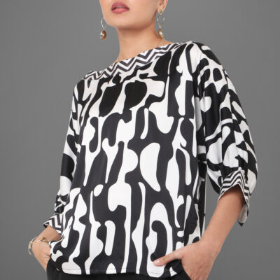 “Samara”   Printed Boat neck kimono top.